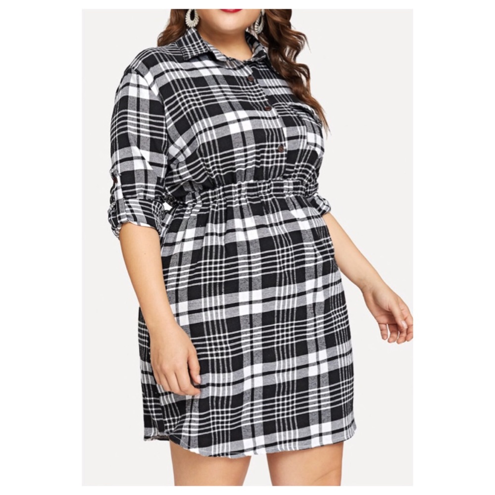 ➕ Plaid Shirt Dress - Picture 2 of 6